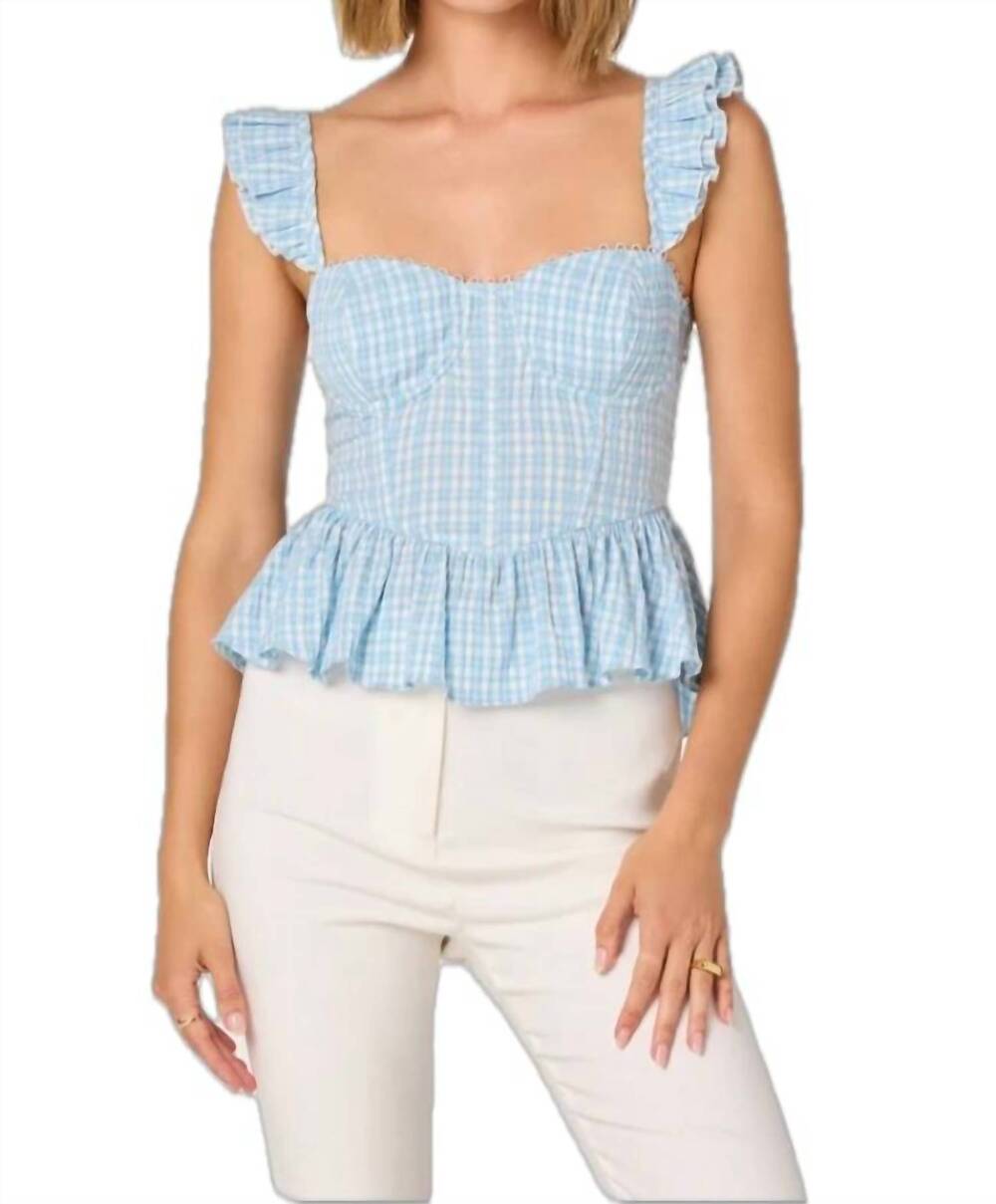 NEW ASTR baylin peplum top in blue plaid